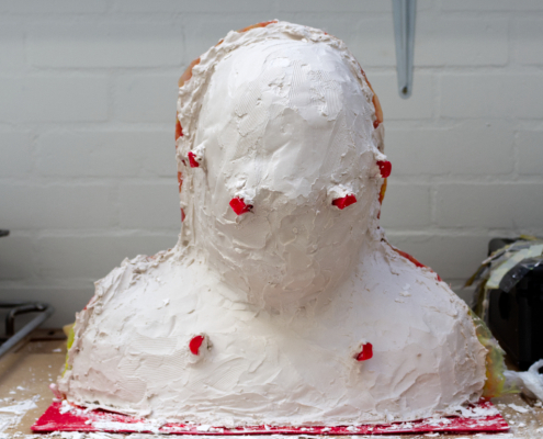 Picture of the making process of the negative cast with plaster